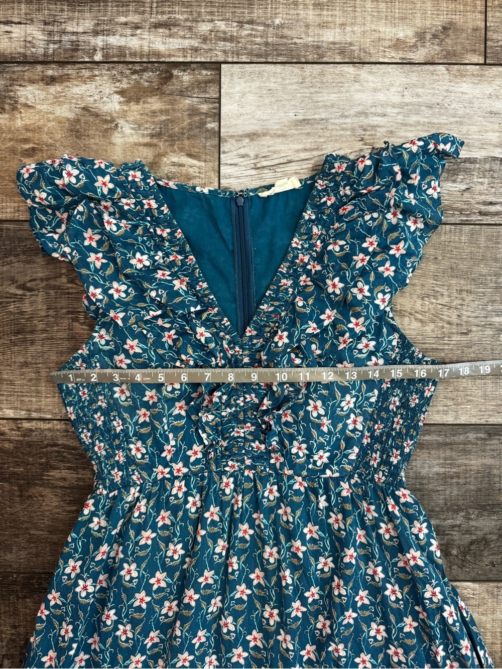 Roller Rabbit Teal Floral Ruffle Dress Size M - Picture 4 of 8